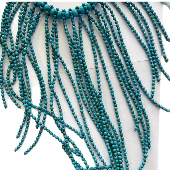 Anthropologie Cascading Fringe Statement Turquoise Necklace - Picture 6 of 7
